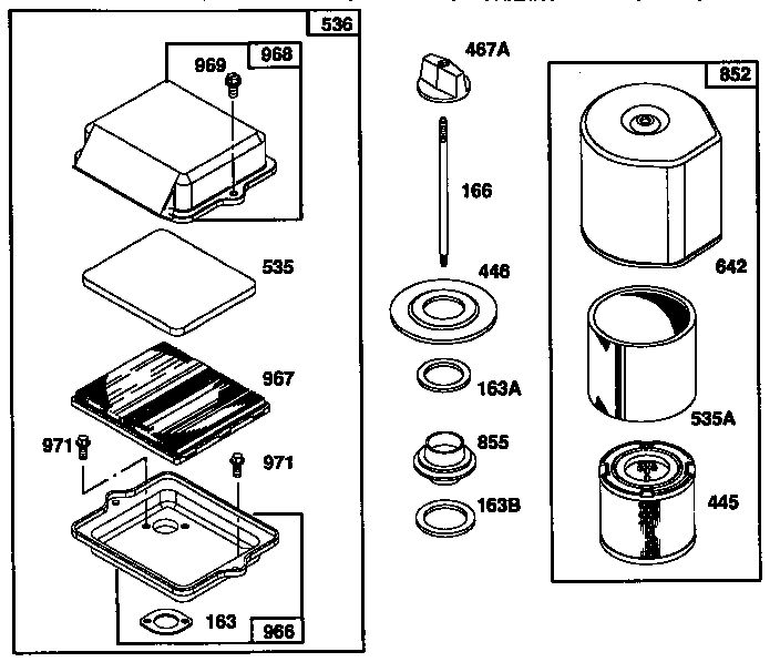 Air Cleaner Assembly Diagram and Parts List for 135200  Briggs and Stratton Engine
